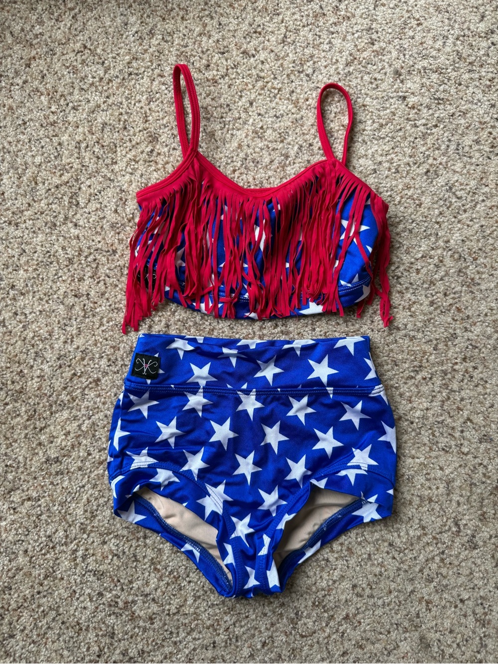 Kids Stars & Fringe Crop Top and Star High-Waist Bottoms Set - Red & Blue